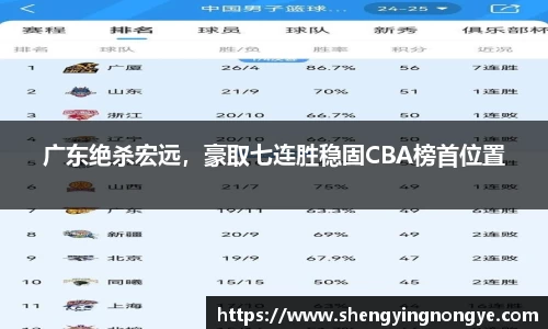 广东绝杀宏远，豪取七连胜稳固CBA榜首位置